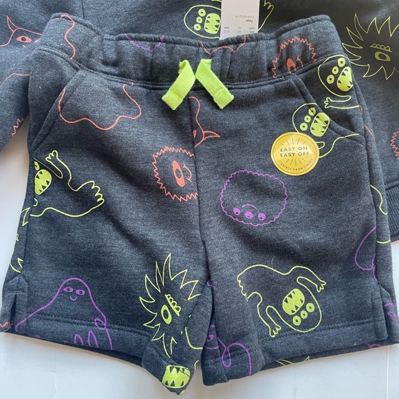 Crew Neck Sweatshirt & Short Set Monster Print Cat & Jack Size 18 Months - Picture 4 of 7